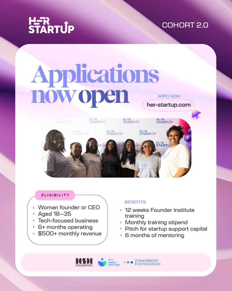 Her Startup Cohort 2.0 : jusqu'à 5 000$ pour femmes entrepreneures africaines
